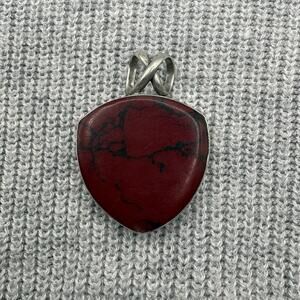 Vintage Mexico 925 Sterling Silver Red Jasper Pendant